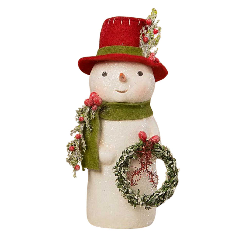 Bethany Lowe Snowman With Wreath - One Figurine 6.5 Inch, Polyresin - Christmas Felt Hat Ma2083 (60960)