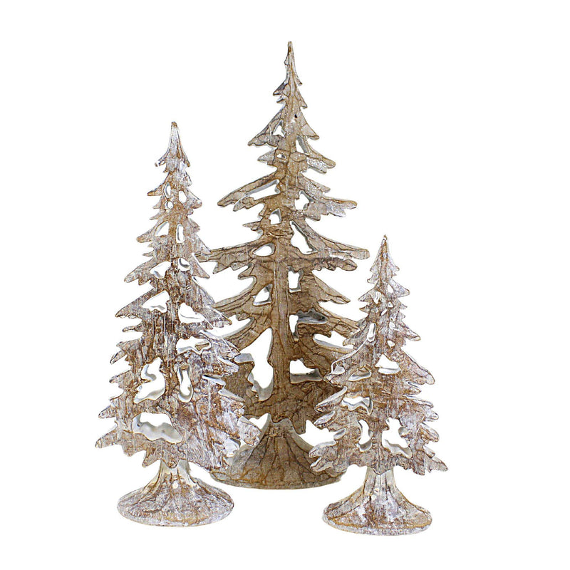 Ganz White-Washed Layered Tree Set - Three Trees 12.75 Inch, Polyresin - Carved Wood-Look Mx183636 (61014)
