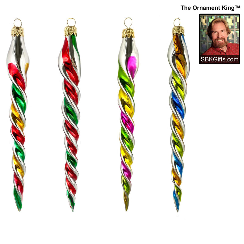 Preorder Hy 24 Rainbow Twister - 4 Glass Ornaments Inch, - Icicle Ornament 24 30113 Set4 (61031)