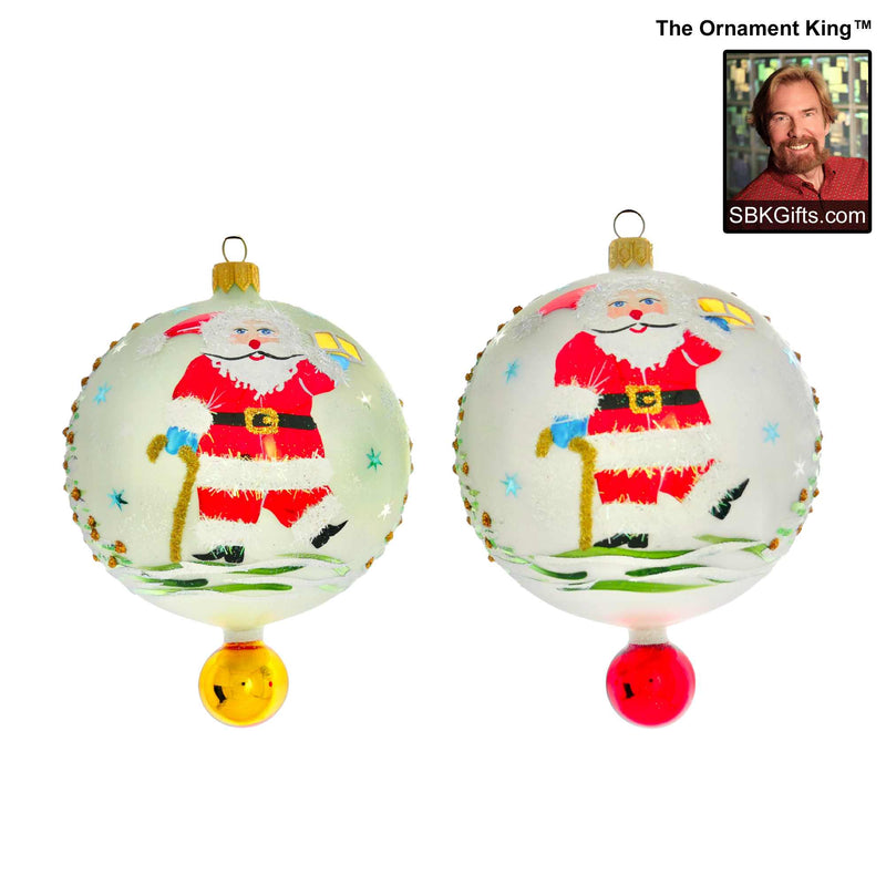 Preorder Hy 24 Christmas Memories - 2 Glass Ornaments Inch, - Retro Santa Two Ball Drop Ornament 24 30172 Set2 (61050)