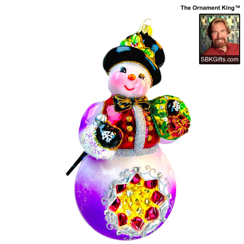 Preorder Hy 24 Jolly Ole' Snowy Luxe - 1 Glass Ornament Inch, - Snowman Reflector Ornament 24 30184 (61055)