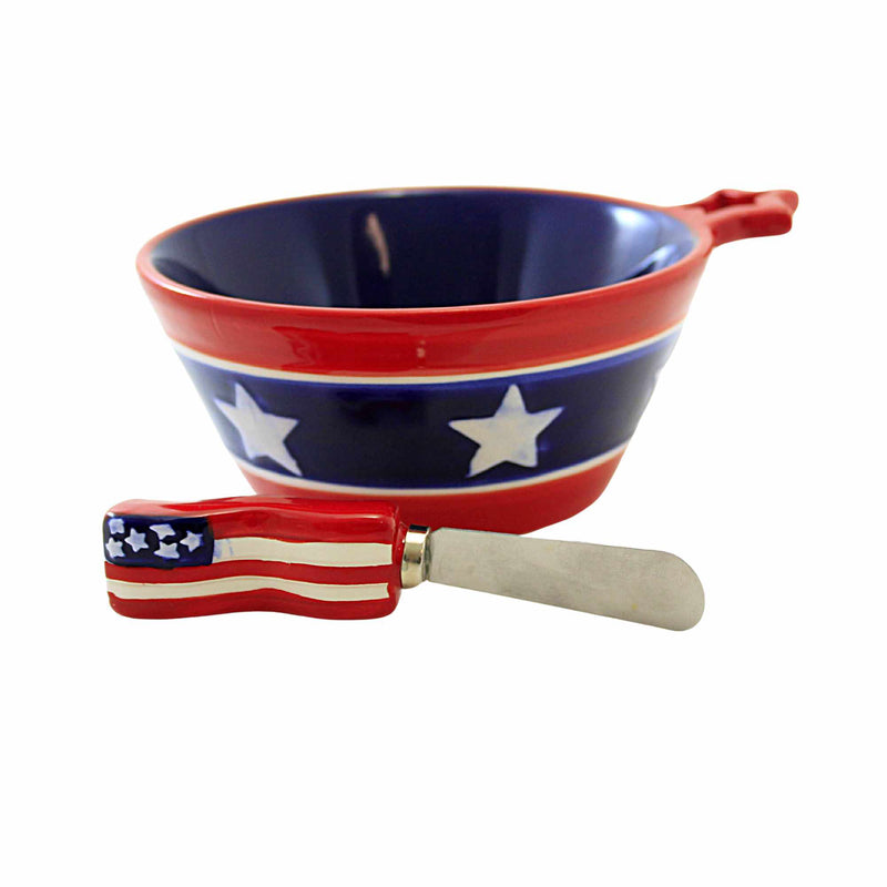 Transpac Americana Bowls W/Spreader - One Bowl, One Spreader 3 Inch, Dolomite - Patriotic Snack A3642 (61256)