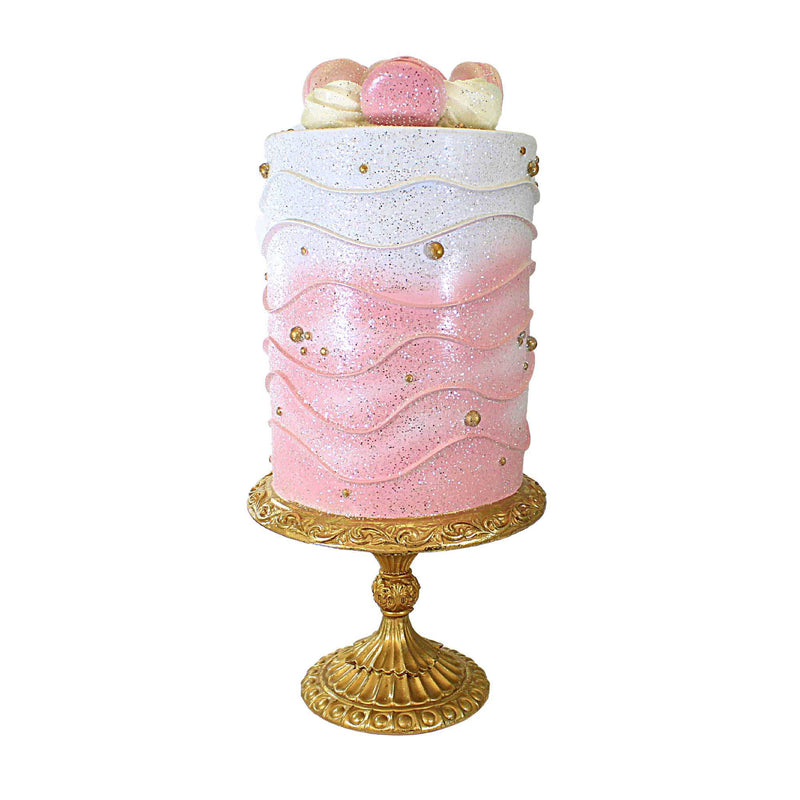 December Diamonds Pink Cake W/Macaron On Gold Pedestal - 1 Decorative Centerpiece 20 Inch, Resin - Christmas Spring Centerpiece 2929541 (61285)