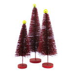 Cody Foster Red Glitter Trees 3 Pc Set - 3 Glittered Bottle Brush Trees 18 Inch, Glass - Christmas Village Decorate Cd1962r (61304)