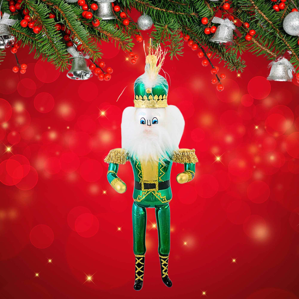 De Carlini Italian Ornaments Grande Green Nutcracker - - SBKGifts.com