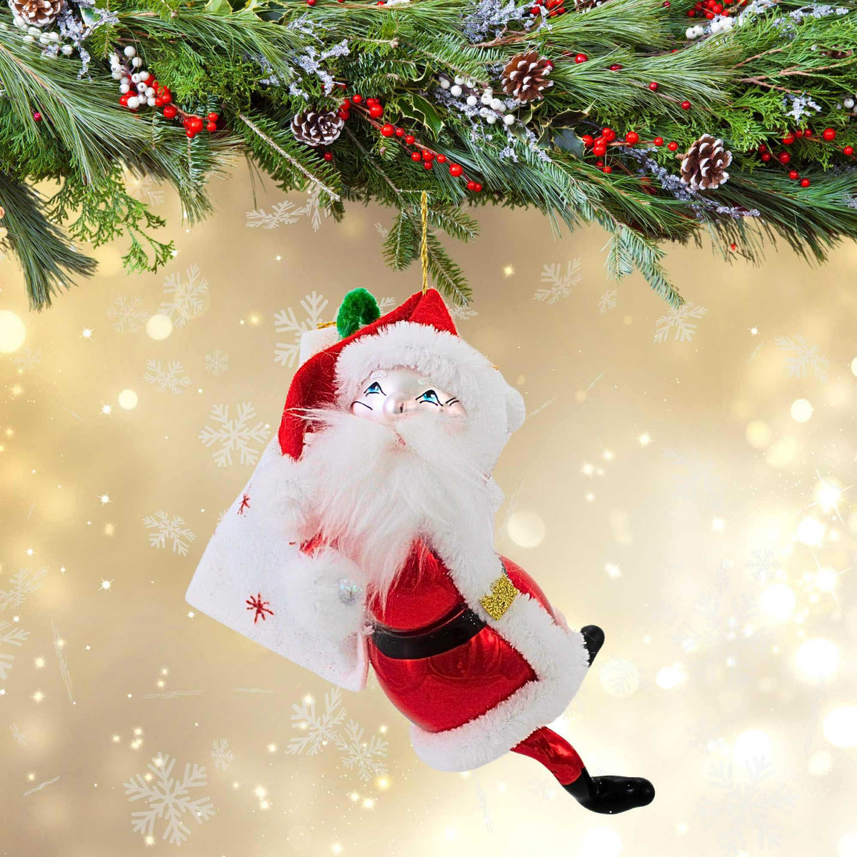 De Carlini Italian Ornaments Jolly Jig Santa Claus With Sack - - SBKGifts.com