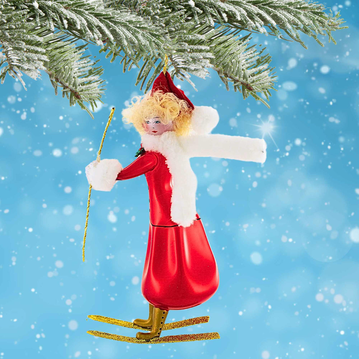 De Carlini Italian Ornaments Santa's Ski Bunny - - SBKGifts.com