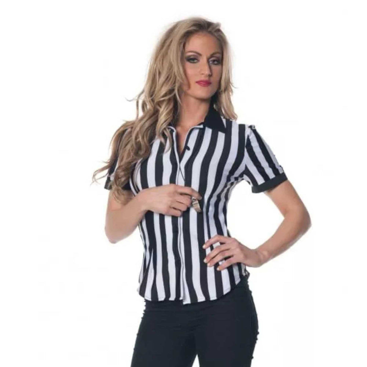 Women's Referee Fitted Shirt Halloween Costume Medium 8-10 New 61498