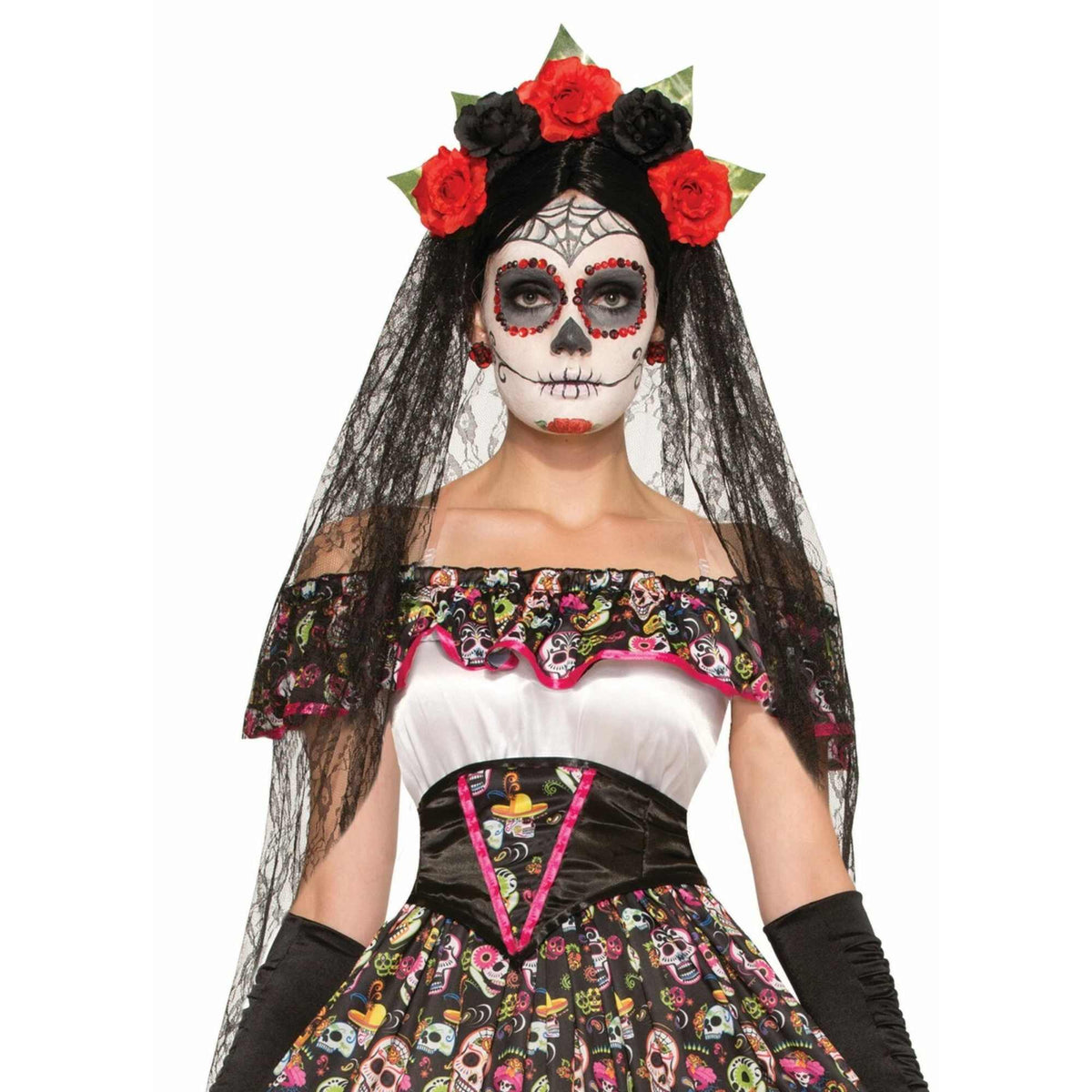 (61525) Women's Day Of Dead Veil Halloween Costume One Size  New