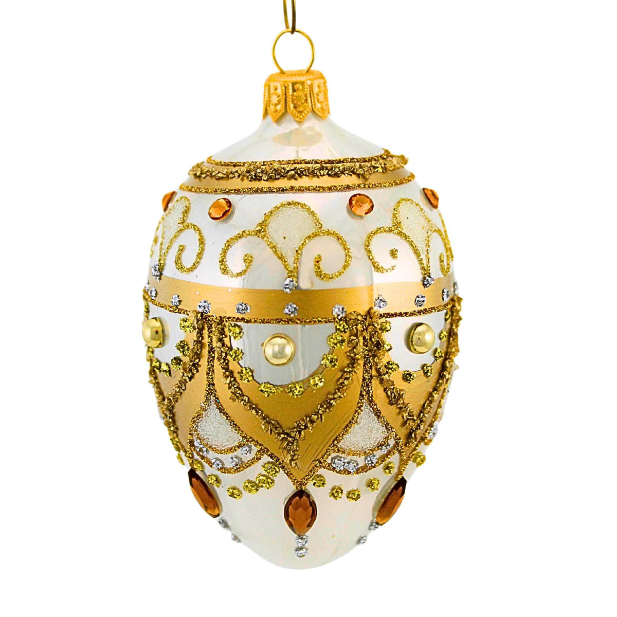 Miss Christmas Small White And Gold Faberge Egg - - SBKGifts.com