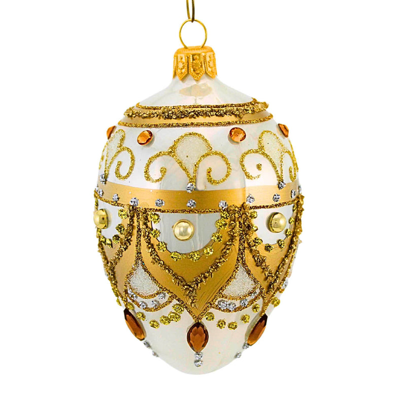 Miss Christmas Small White And Gold Faberge Egg - - SBKGifts.com