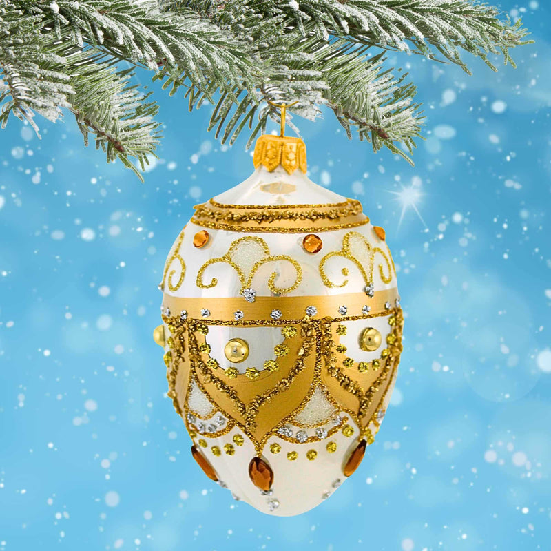 Miss Christmas Small White And Gold Faberge Egg - - SBKGifts.com
