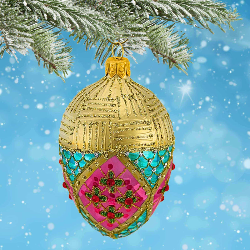 Miss Christmas Small Pink And Aqua Faberge Egg - - SBKGifts.com