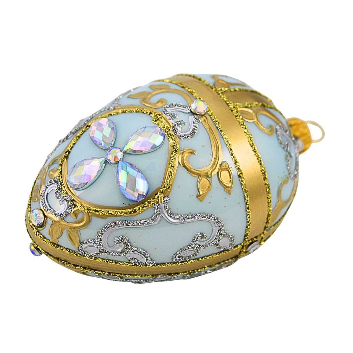 Miss Christmas Small Chantilly Blue Faberge Egg - - SBKGifts.com