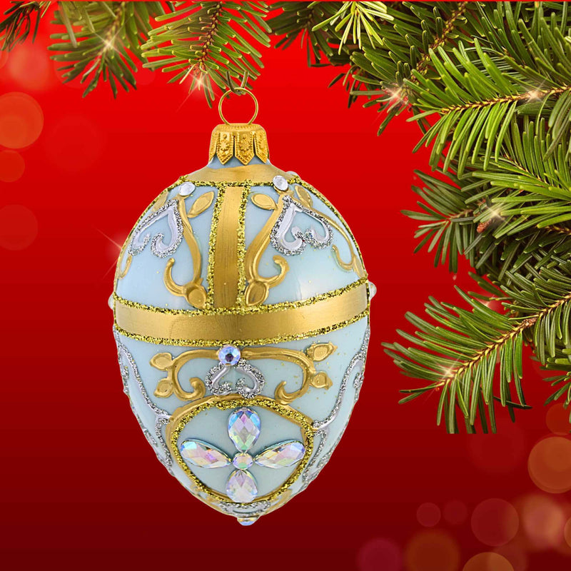 Miss Christmas Small Chantilly Blue Faberge Egg - - SBKGifts.com