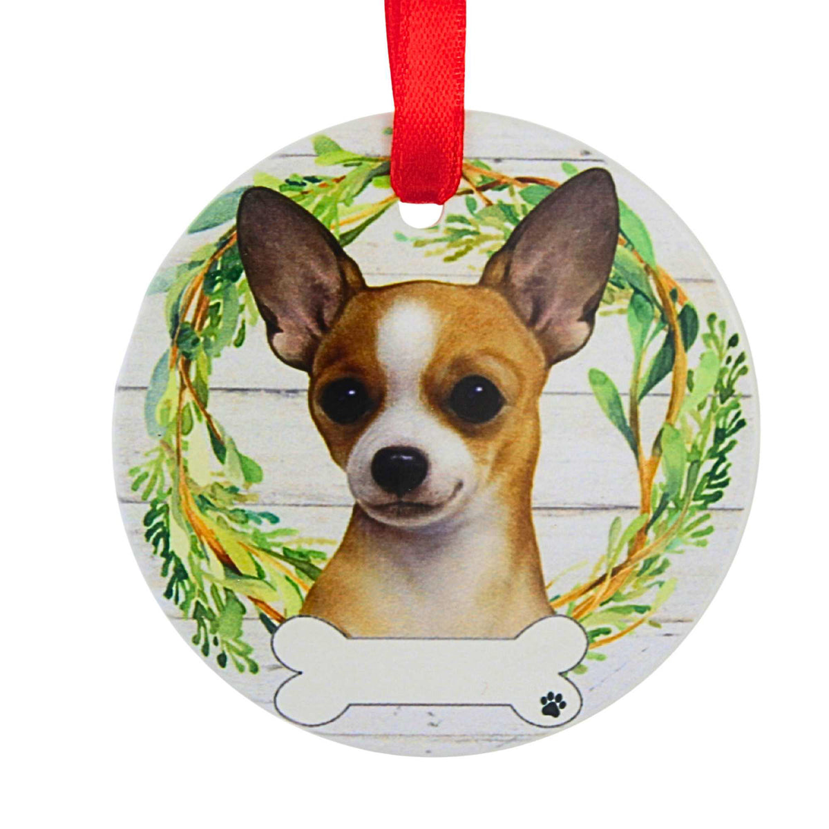 61571 Ceramic Chihuahua, Tan/White Ornament 55010