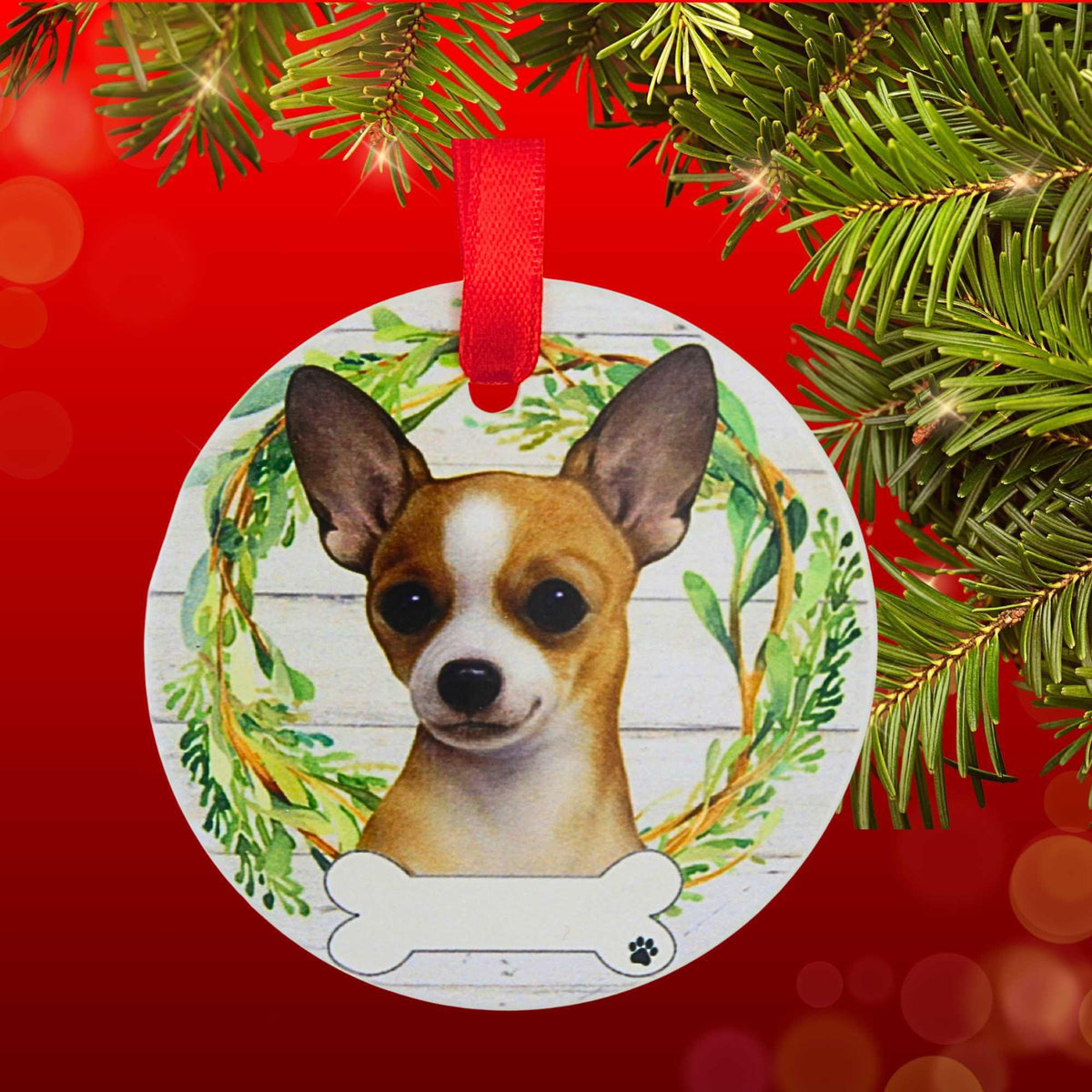 E & S Imports Ceramic Chihuahua, Tan/White Ornament - - SBKGifts.com