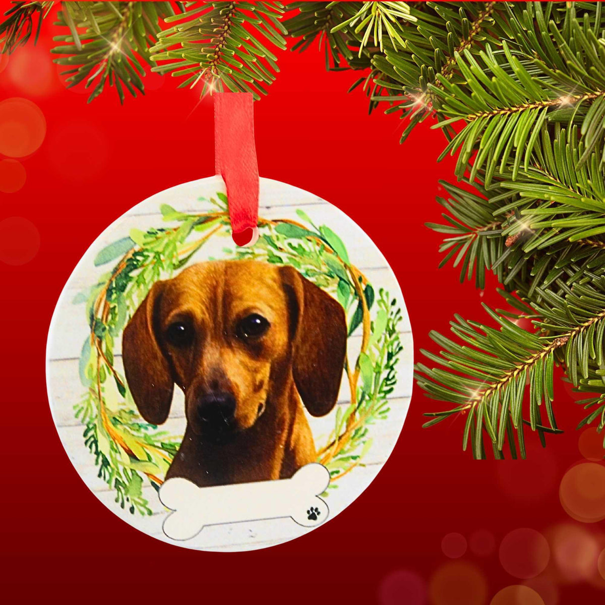 E & S Imports Ceramic Red Dachshund Ornament - - SBKGifts.com