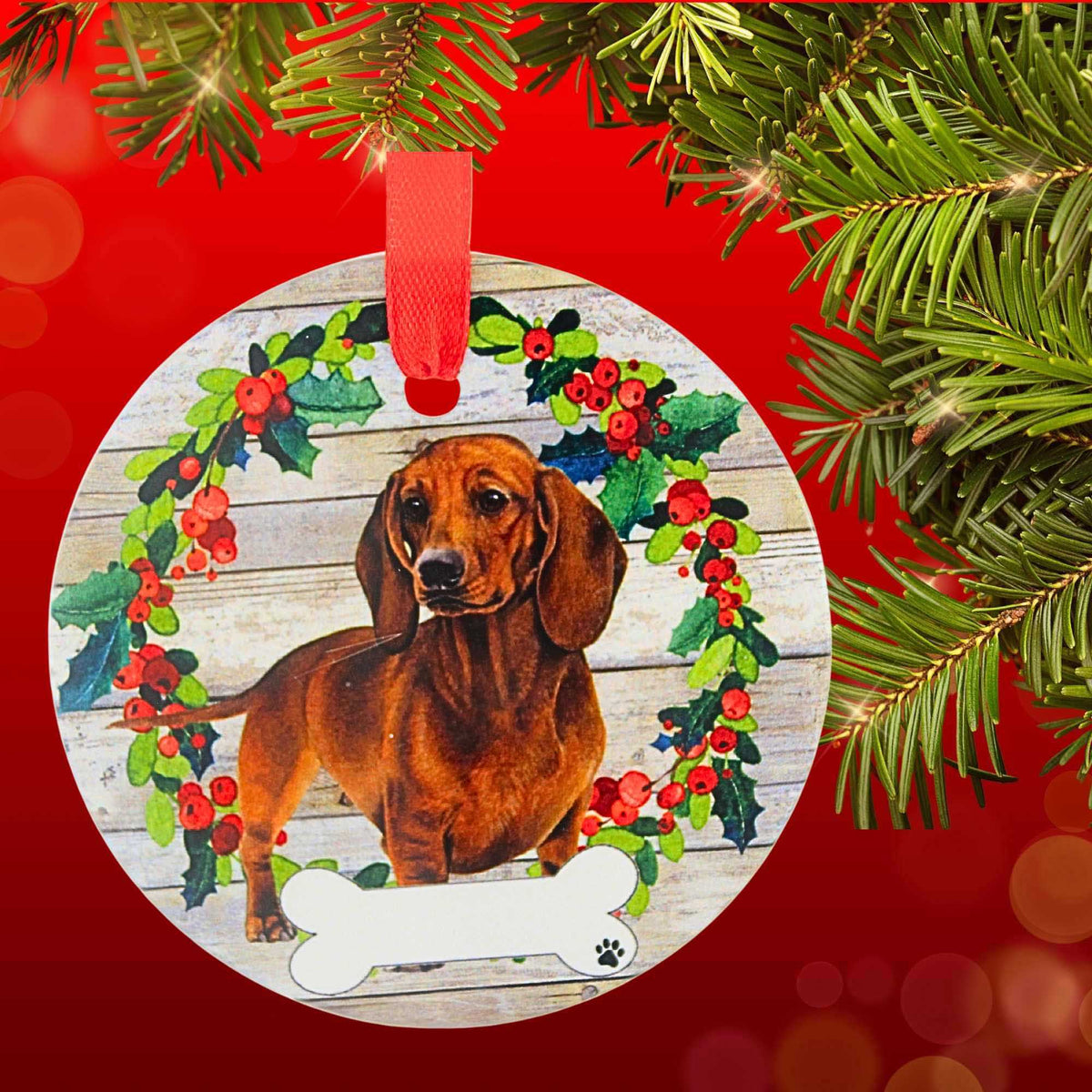 E & S Imports Ceramic Red Dachshund Ornament - - SBKGifts.com