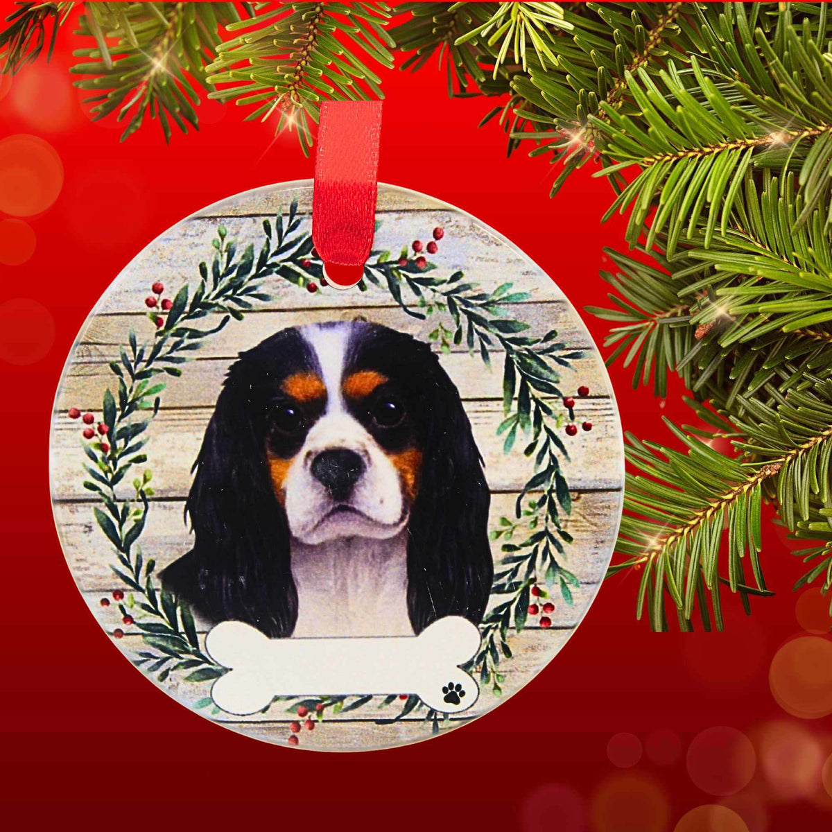 E & S Imports Ceramic Tri-Color King Charles Cavalier Ornament - - SBKGifts.com