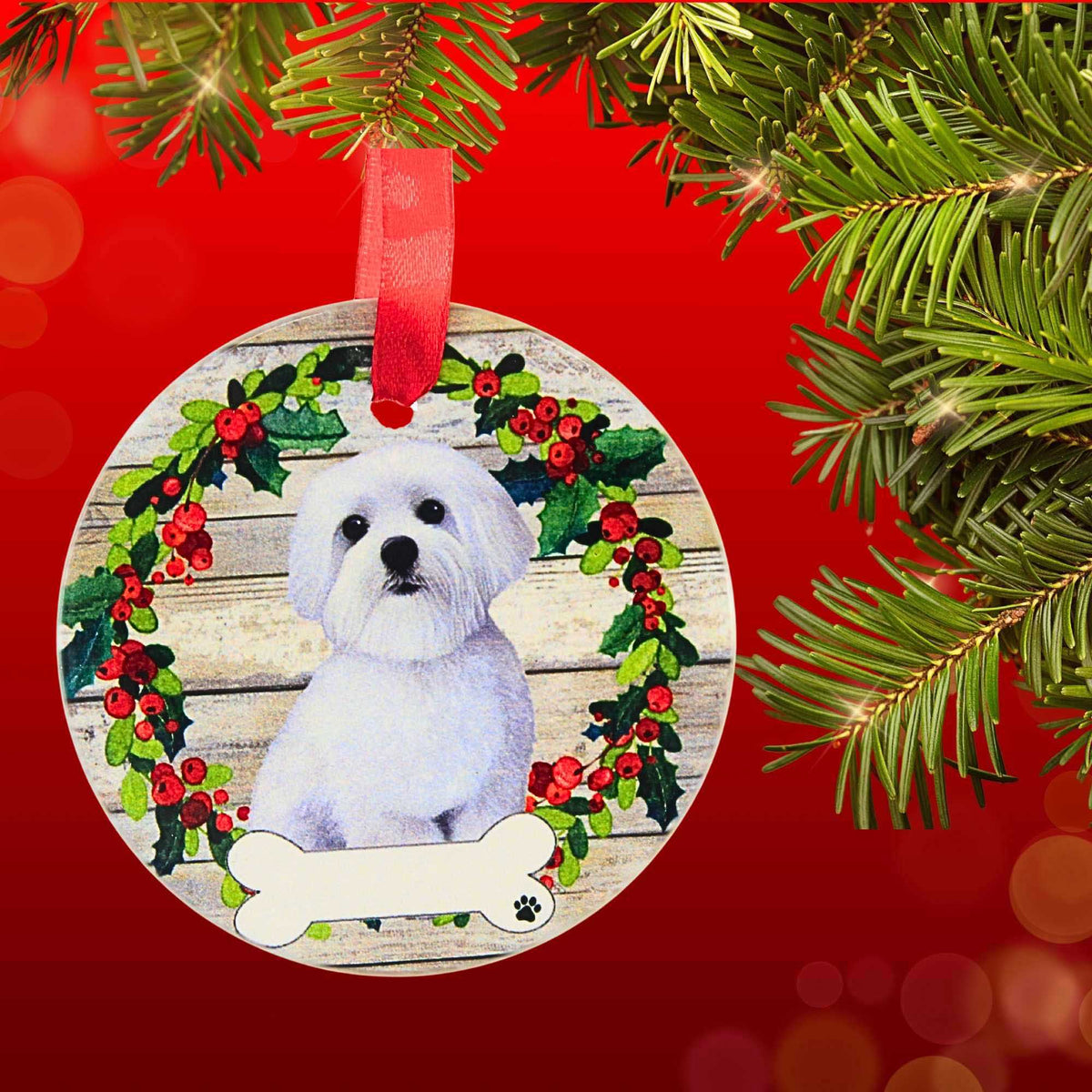 E & S Imports Ceramic Maltese Ornament - - SBKGifts.com