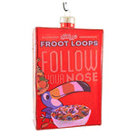 Kat + Annie Froot Loops Vintage Cereal Box - 1 Glass Ornament 4.5 Inch, Glass - Ornament Toucan Follow Your Nose Kelloggs 78677 (61629)