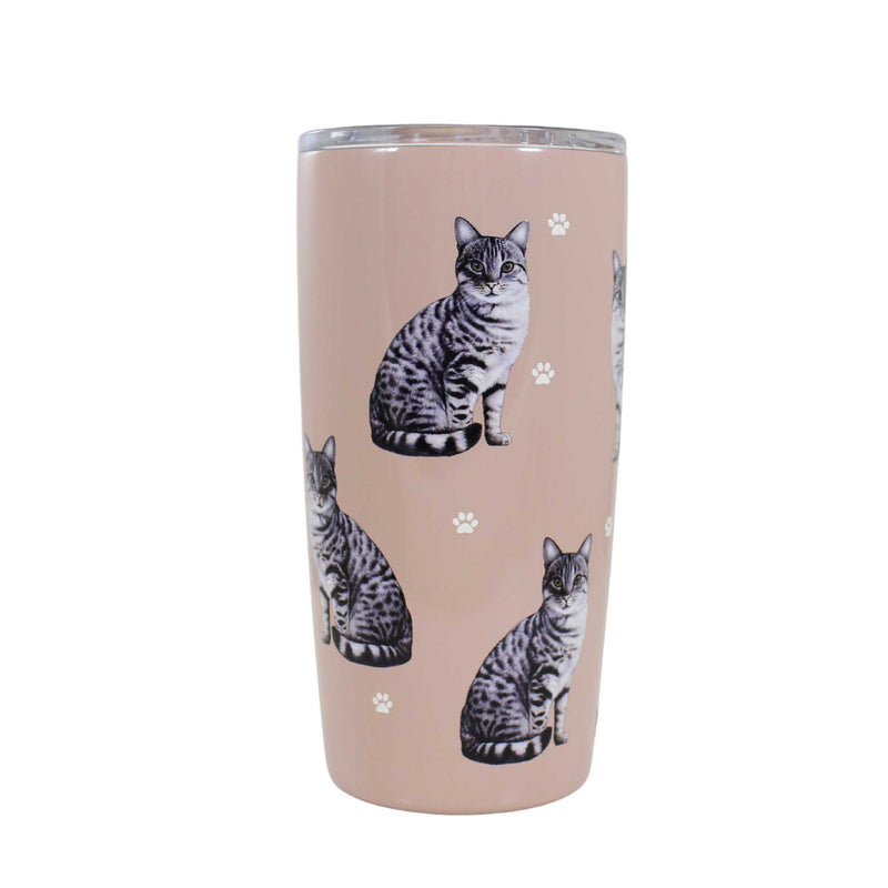 E & S Imports Tabby, Silver Serengeti Tumbler - One Tumbler 7 Inch, 18/8 Stainless Steel - Hot Or Cold Beverages 1169 (61632)