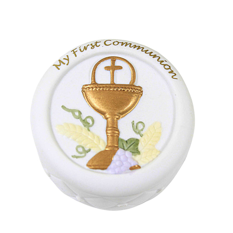 Roman Quilted 1St Communion Rosary Box - One Rosary Box 1.25 Inch, Porcelain - Eucharistic Symbols Keepsakes 46145 (61666)