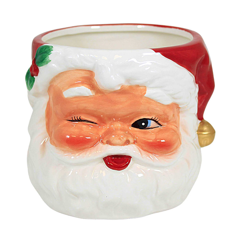 Transpac Retro Santa Figural Bowl - One Decorative Bowl 4.5 Inch, Dolomite - Winking Christmas Serving Y8965 (61686)