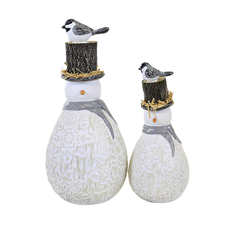 Ganz Snowflake Snowmen - Two Figurines 8 Inch, Resin - Set/2 Black Bird Glittered Mx189724 (61690)