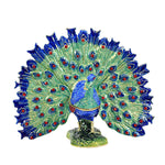 Kubla Craft Blue Fan Peacock Box - One Hinged Box 3 Inch, Metal - Bird Feathers 3026B (61703)