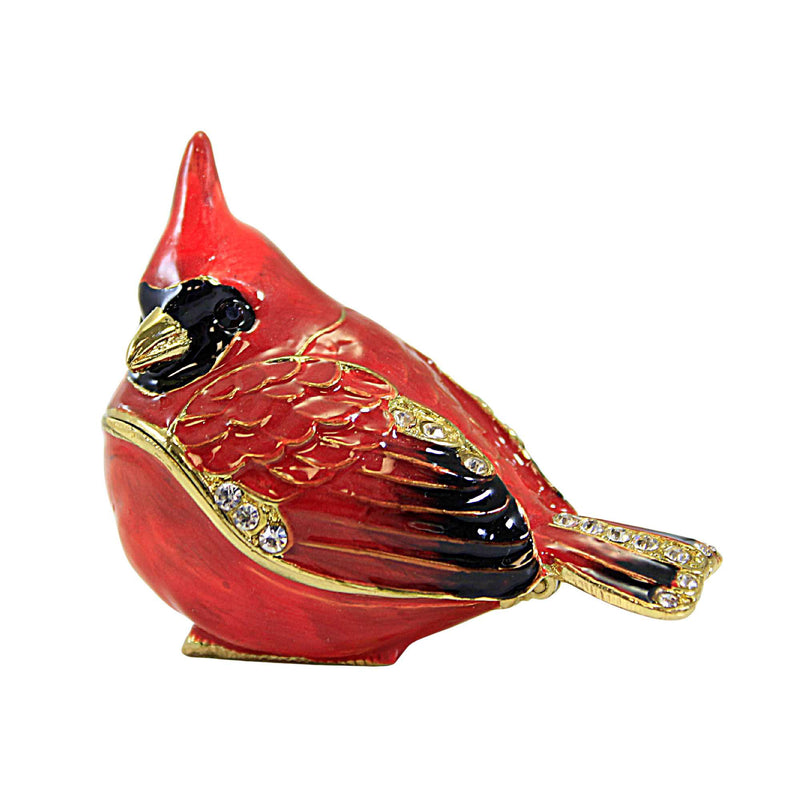 Kubla Craft Cardinal Enameled Box - One Hinged Box 1.75 Inch, Metal - Red Bird Hinged 3073 (61705)