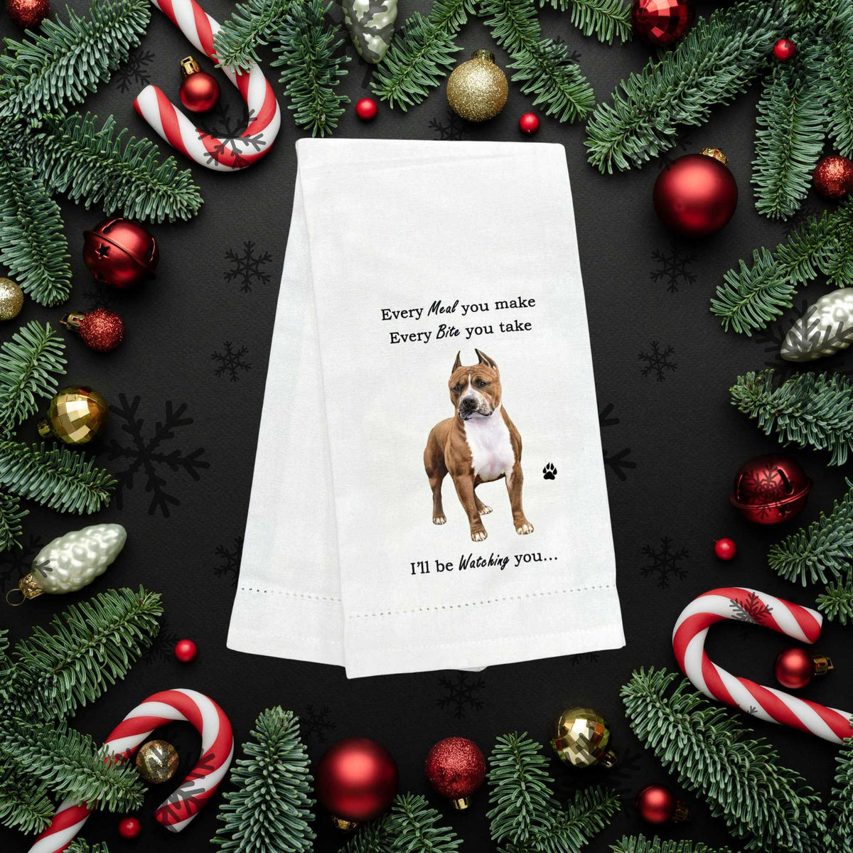 E & S Imports Pit Bull Brindle/Wht Kitchen Towel - - SBKGifts.com