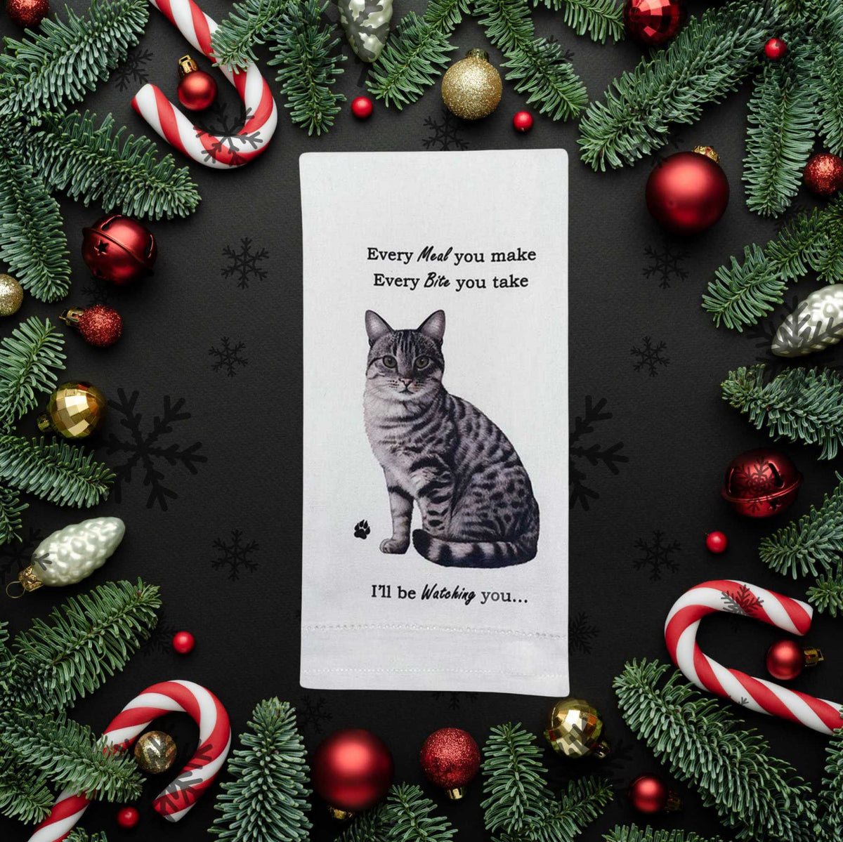 E & S Imports Tabby Silver Cat Kitchen Towel - - SBKGifts.com