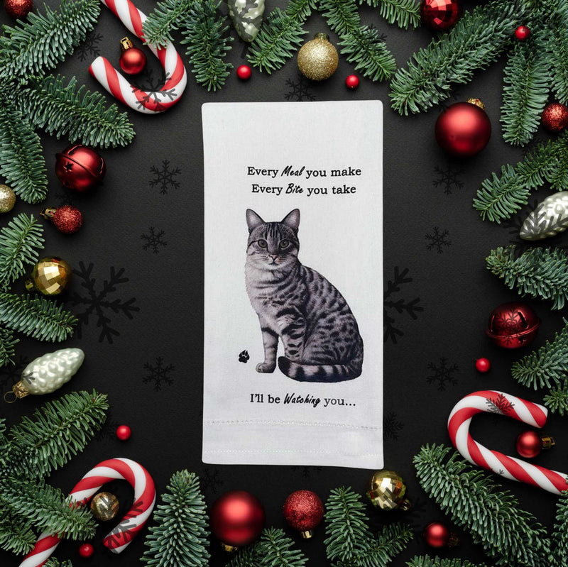 E & S Imports Tabby Silver Cat Kitchen Towel - - SBKGifts.com