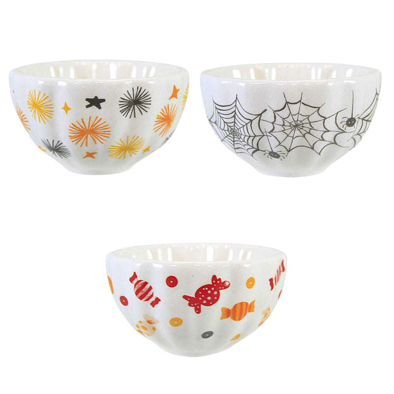Tag Skelebration Tidbit Bowls - Three Small Bowls 1.75 Inch, Ceramic - Candy Cobwebs G17452 (61811)