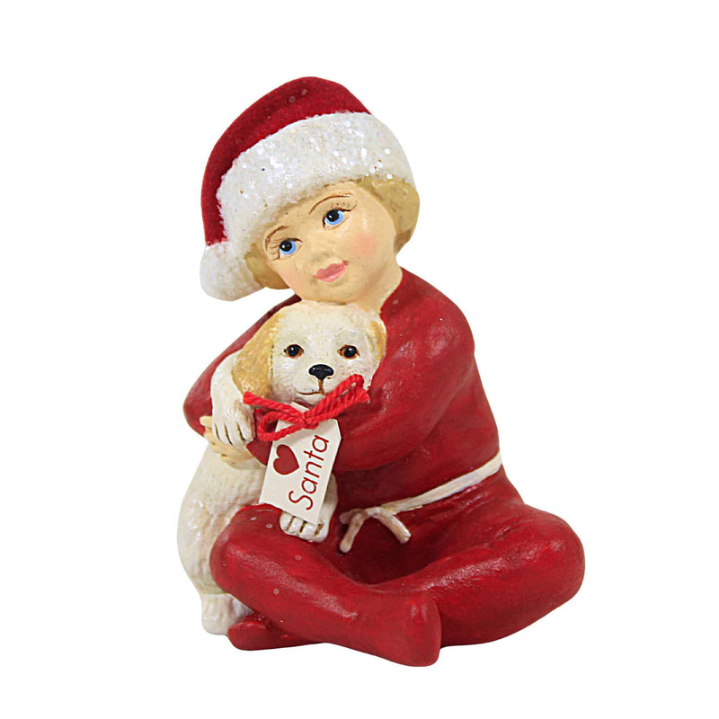 Bethany Lowe Lisa's Christmas Puppy Surprise - One Figurine 3.5 Inch, Polyresin - Santa Cap Dog Td1156 (61817)