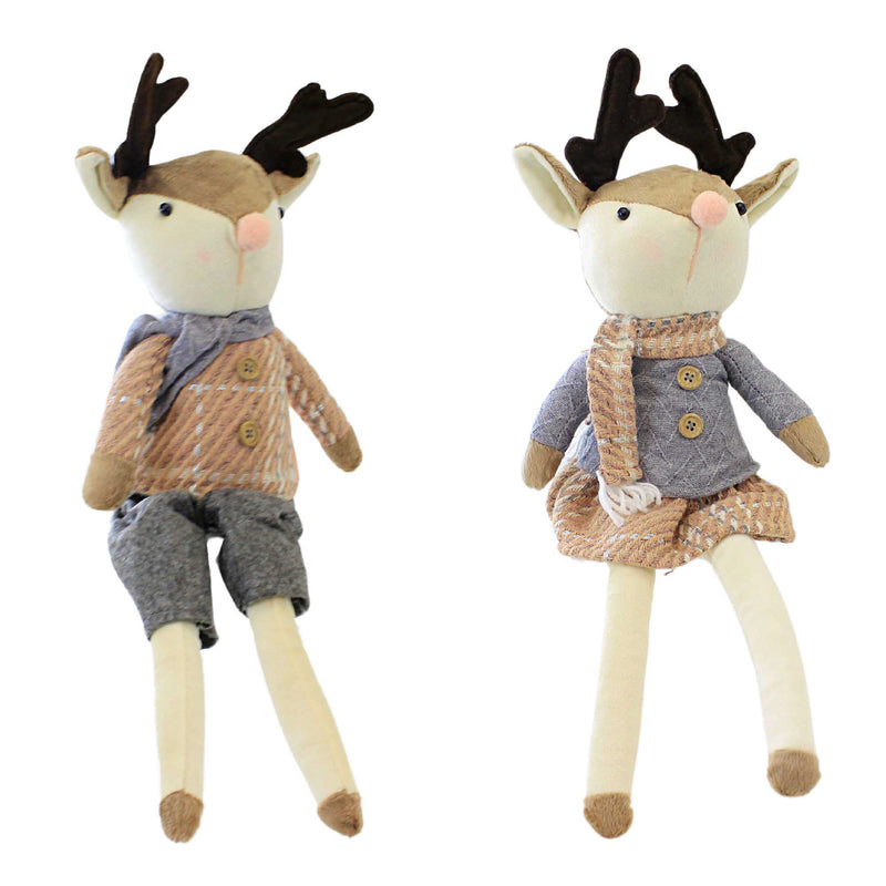 Ganz Reindeer Shelf Sitter Set - Two Plush Figurine 21 Inch, Polyester - Boy Girl Antlers Mx187915 (61864)