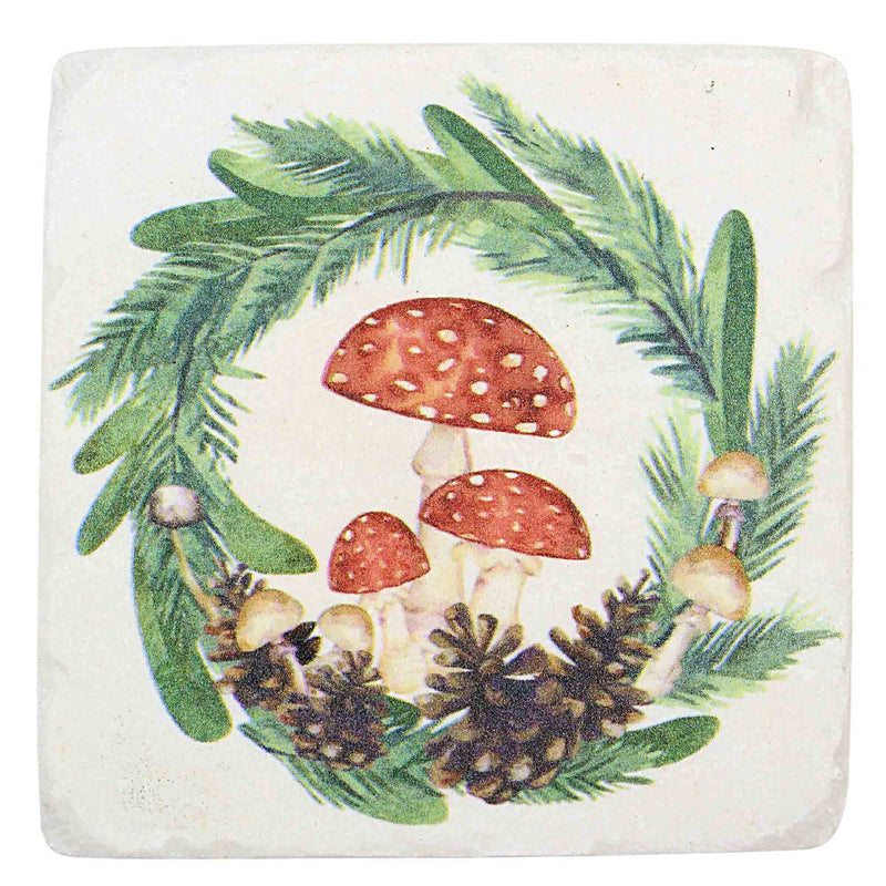 Ganz Mushroom Pine Coasters - Four Coasters 3.75 Inch, Polyresin - Set Of Four Pine Wreath Cx182802 (61875)
