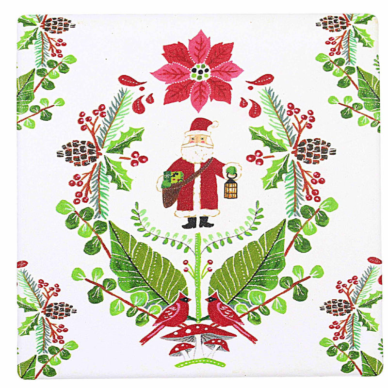 Ganz Holiday Icon Coaster Set - Four Coasters 4 Inch, Ceramic - Santa Deer Snowman Cardinal Mx187527 (61876)