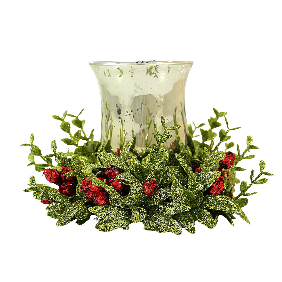 (61877) Silver Candle Holder With Mistletoe