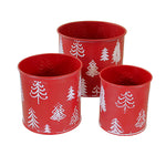Ganz Red Christmas Tree Planter - Three Planters 5.5 Inch, Metal - White Embossed Trees Cx181772 (61889)