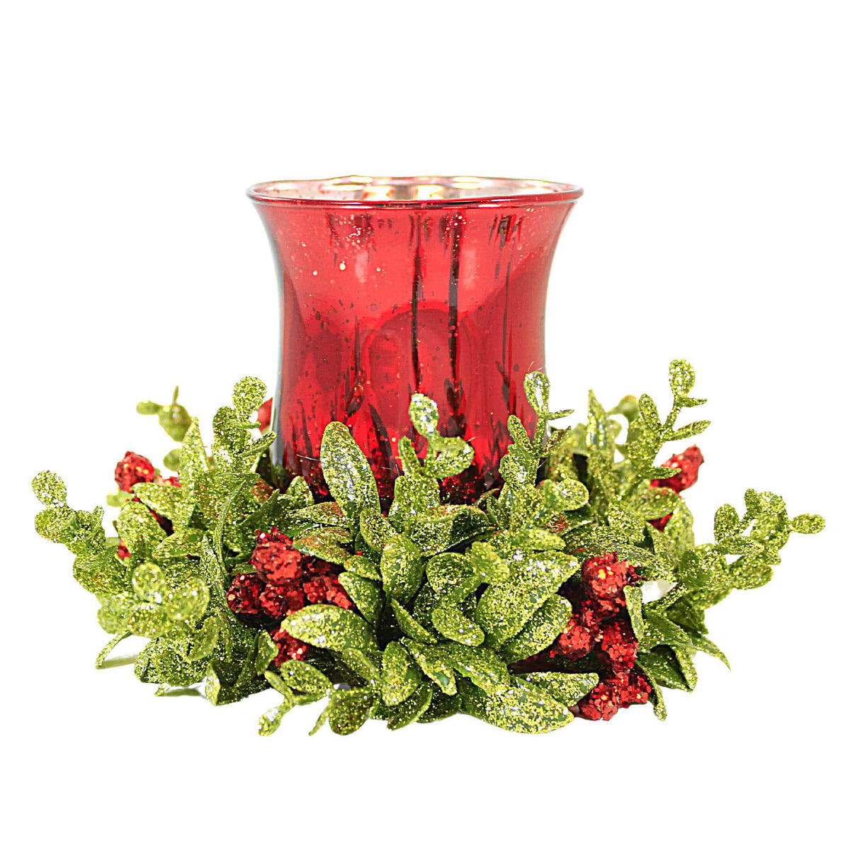 (61902) Red Candle Holder With Mistletoe