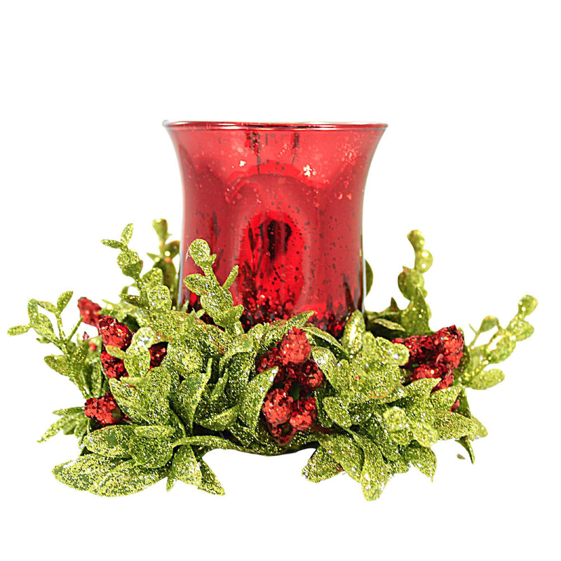 Ganz Red Candle Holder With Mistletoe - - SBKGifts.com