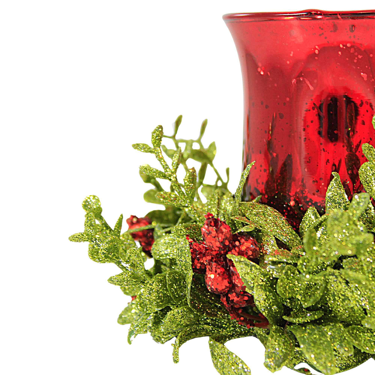 Ganz Red Candle Holder With Mistletoe - - SBKGifts.com