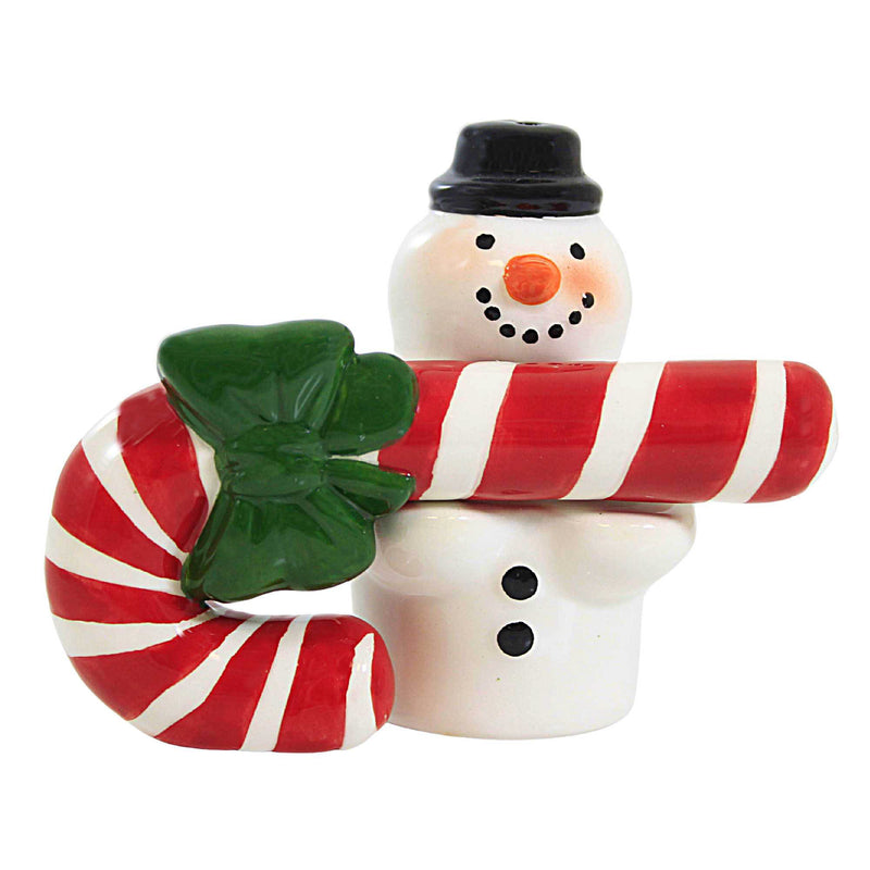 Ganz Snowman/Candy Cane Salt And Pepper Shakers - One Set Of Salt And Pepper Shakers. 3.5 Inch, Dolomite - Red/White Cane Top Hat Mx190392 (61935)