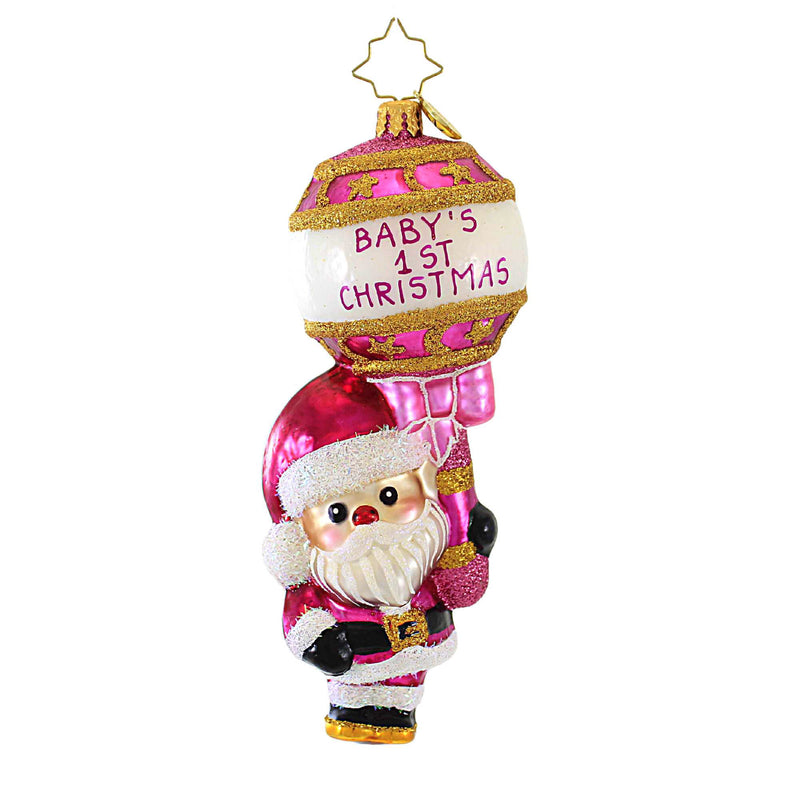 Christopher Radko Company First Christmas Rattle Baby Pink - One Ornament 5.75 Inch, Glass - Santa Baby 1021208 (61975)