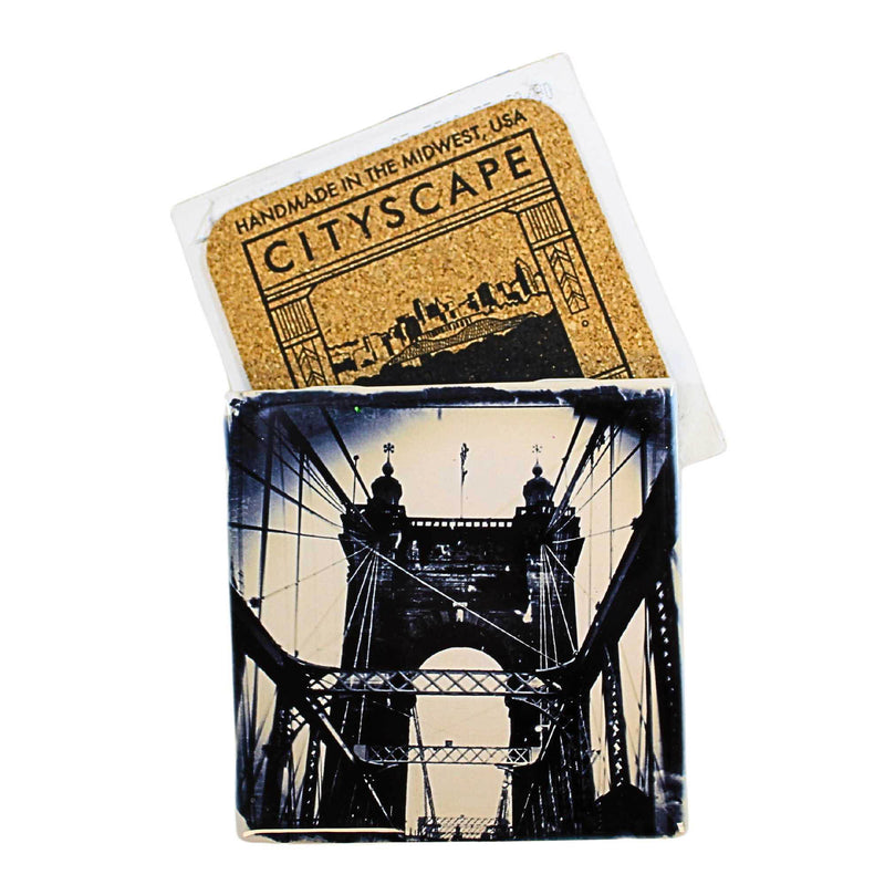 Cityscape Tiles Roebling Bridge - One Coaster 4.25 Inch, Ceramic - Landmarks Cincinnati Roebling (61992)