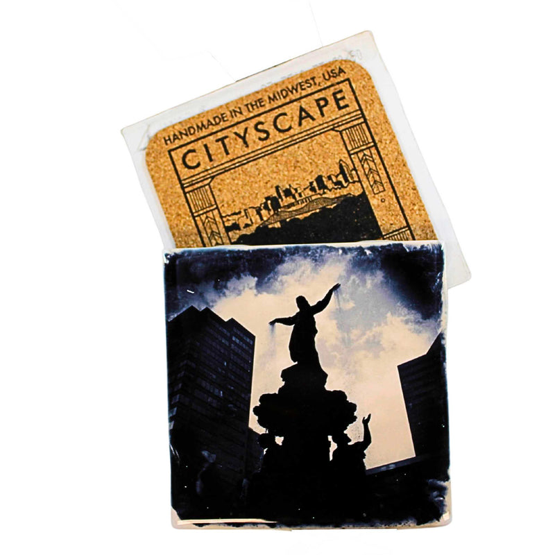Cityscape Tiles Fountain Square Silhouette - One Coaster 4.25 Inch, Ceramic - Tyler Davidson Cincinnati Fountainsil (61994)