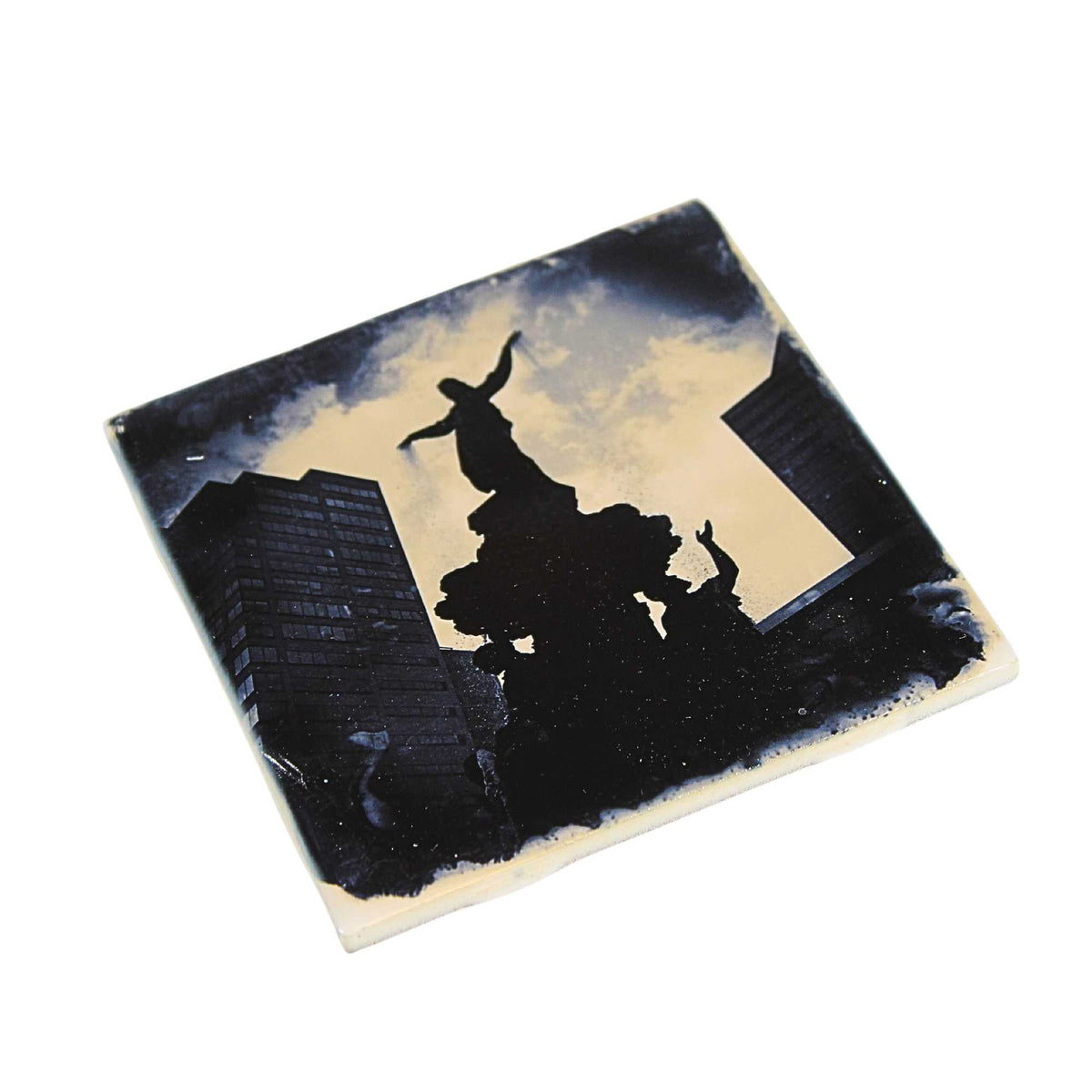 Cityscape Tiles Fountain Square Silhouette - - SBKGifts.com